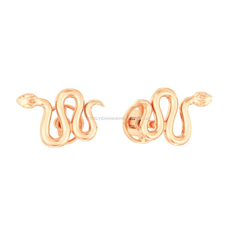 Сережки-пусеты «Змея» из красного золота (арт. 111127) - цена