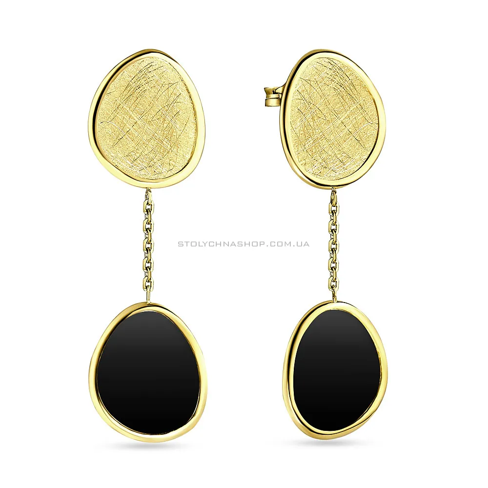 Золоті сережки пусети Diva з оніксом (арт. 107595жо) - цена