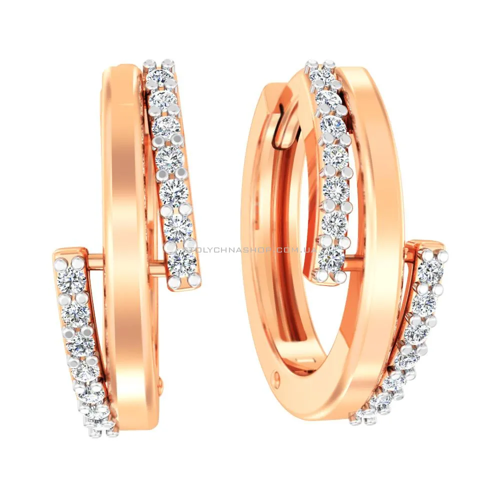 Золоті сережки-кільця з діамантами (арт. С011388010) - цена
