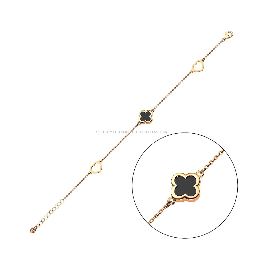 Золотий браслет "Клевер" з оніксом (арт. 324905о) - цена