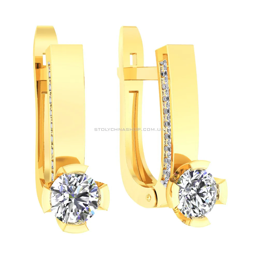 Золоті сережки в жовтому кольорі металу з фіанітами (арт. 111035ж) - цена