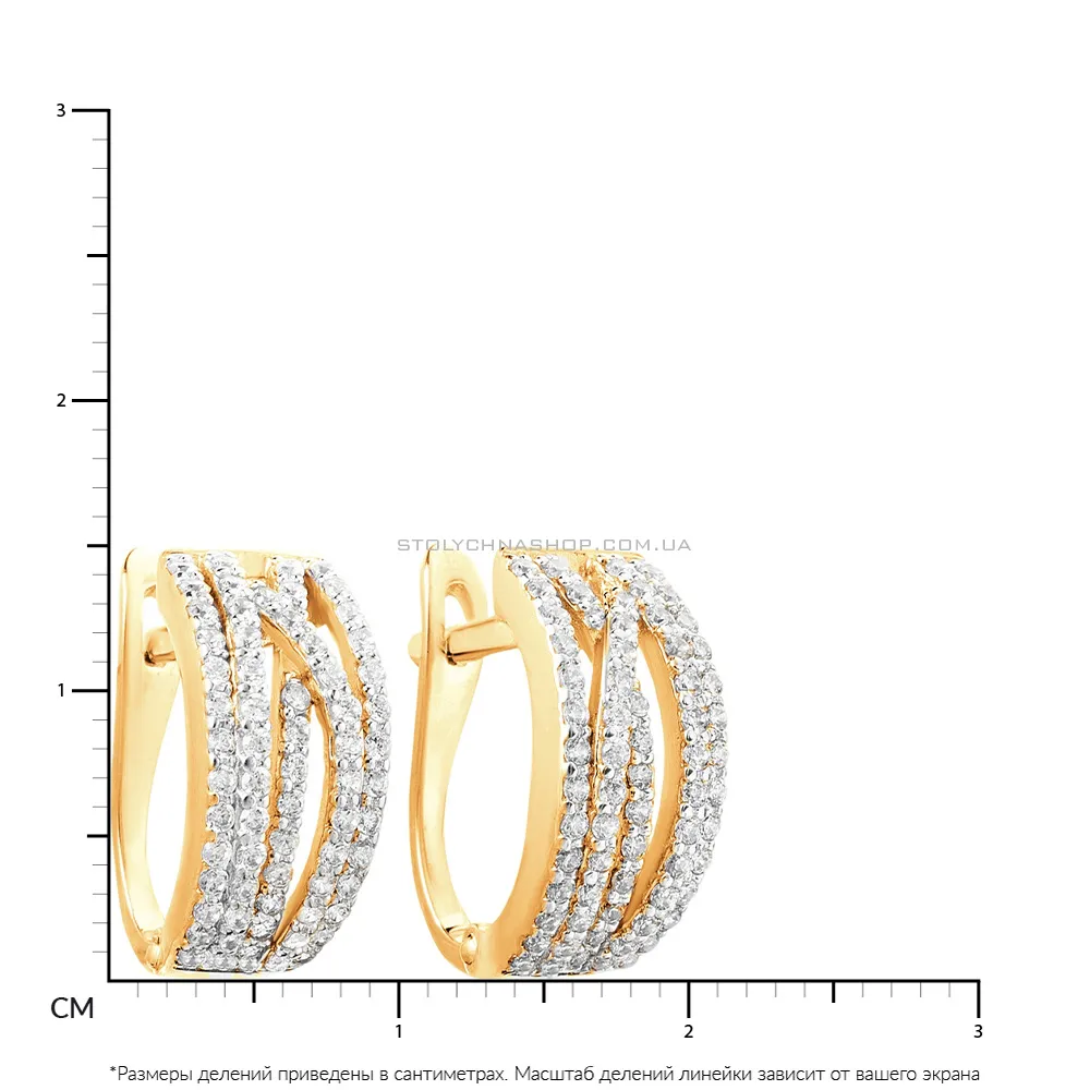 Золоті сережки Синергія з фіанітами (арт. 110188ж) - 2 - цена