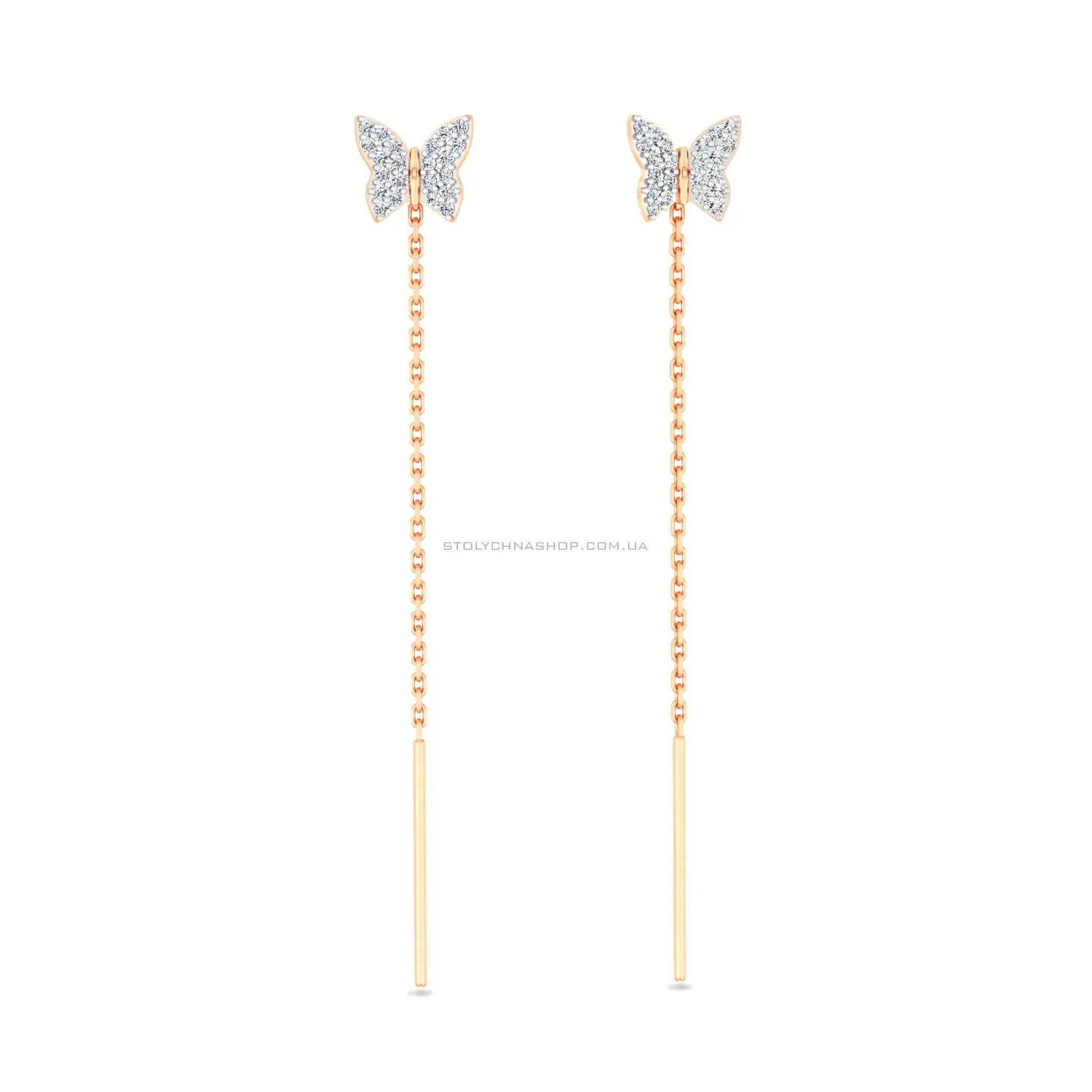 Золотые сережки-протяжки Бабочки с фианитами (арт. 110040) - цена