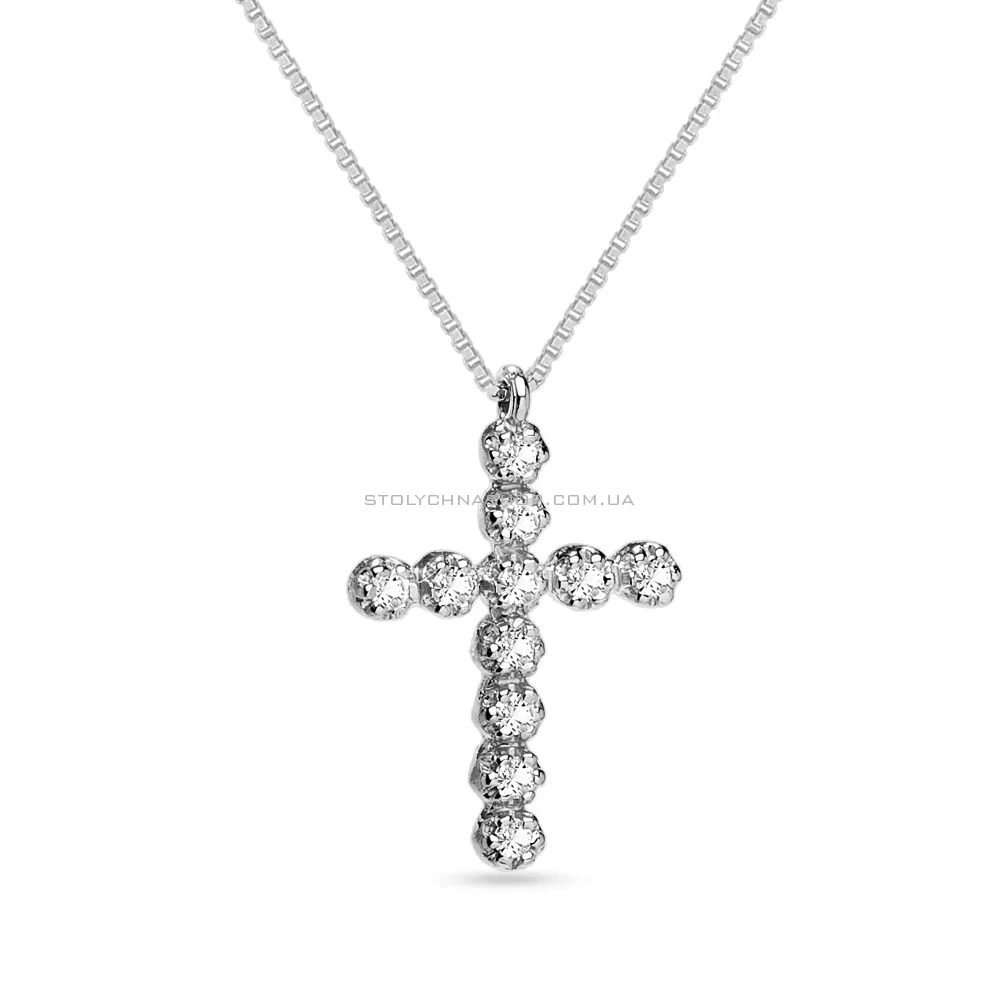 Кольє «Хрестик» з діамантами з білого золота (арт. Ц041021б) - цена