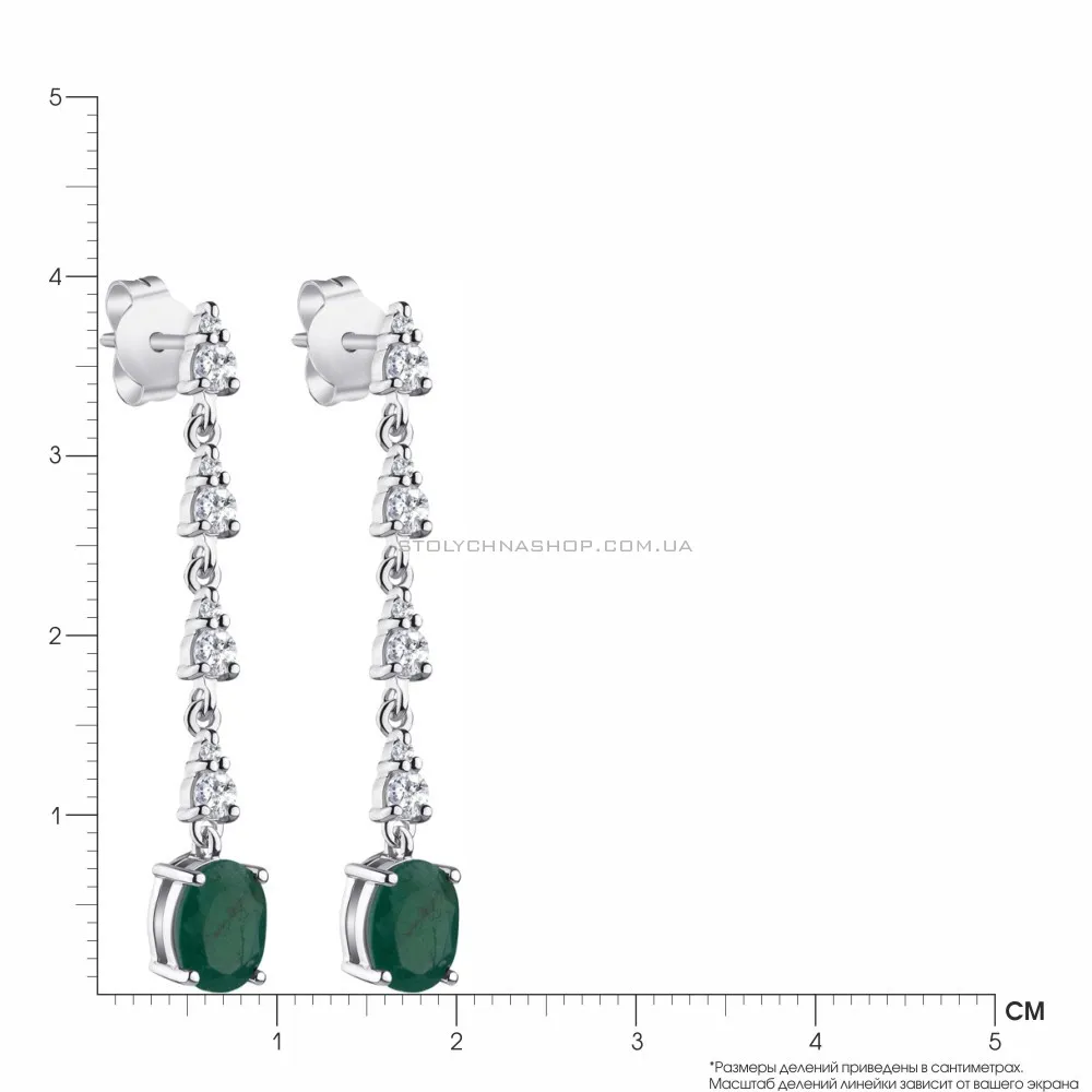 Срібні сережки-пусети зі смарагдом і фіанітами (арт. 7018/5768Изм) - 2 - цена