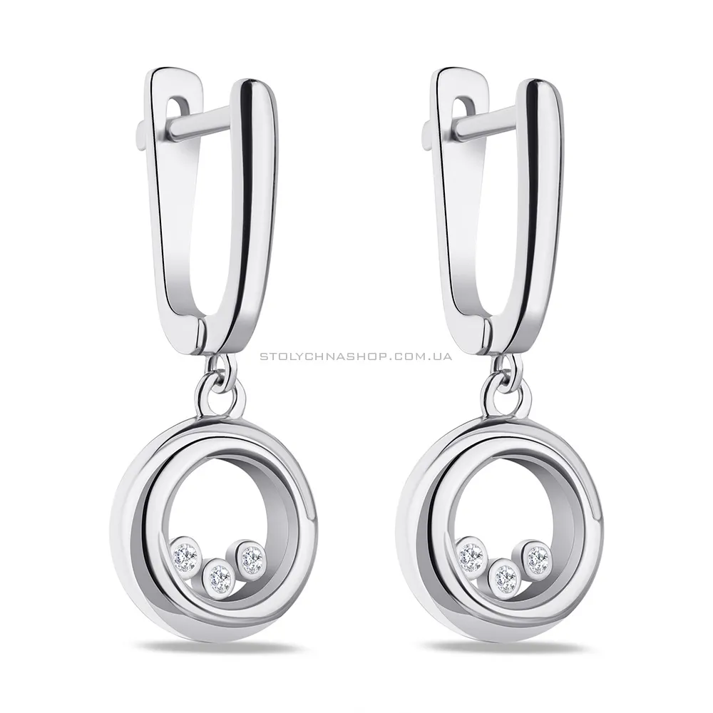 Сережки-підвіски срібні з фіанітами  (арт. 7502/4810) - цена