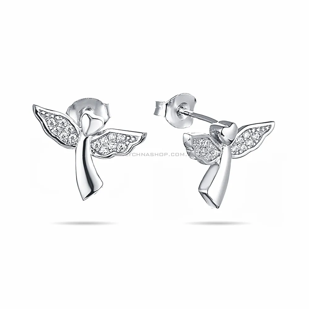 Серебряные серьги пусеты «Ангелы» с фианитами (арт. 7518/5369) - цена