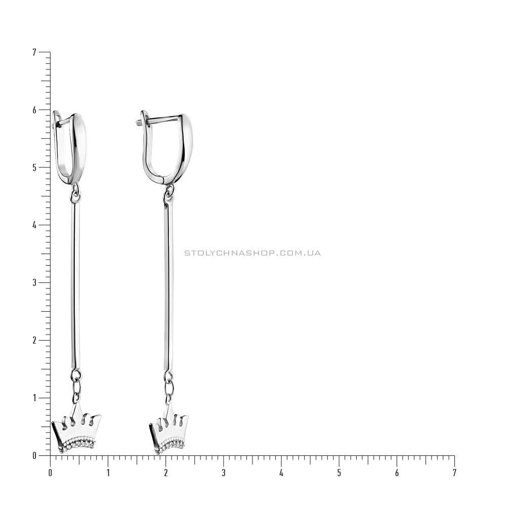 Срібні сережки підвіски «Корона» з фіанітами (арт. 7502/3173) - 2 - цена