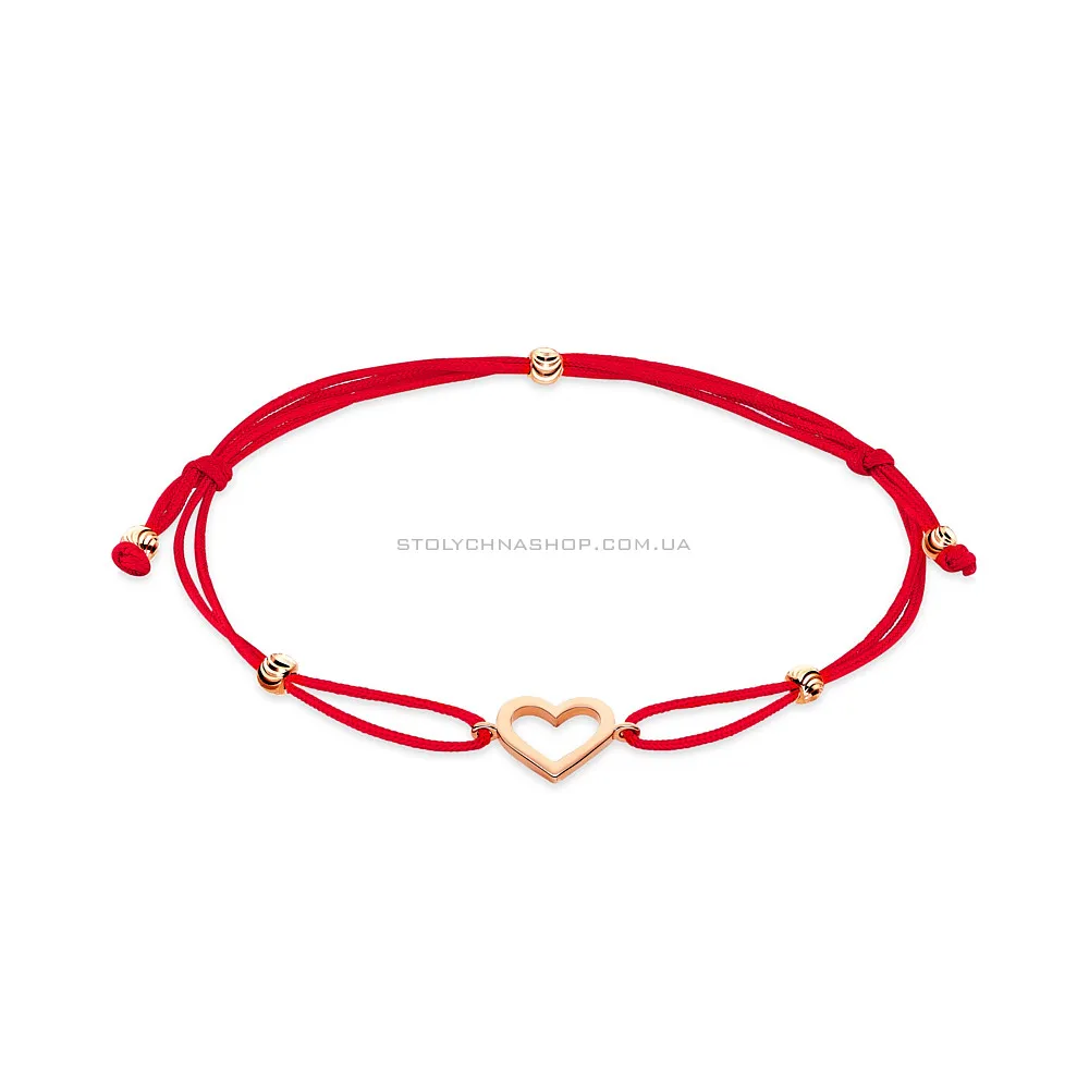 Браслет «Серце» з червоною ниткою з золотими вставками (арт. 340003к) - цена