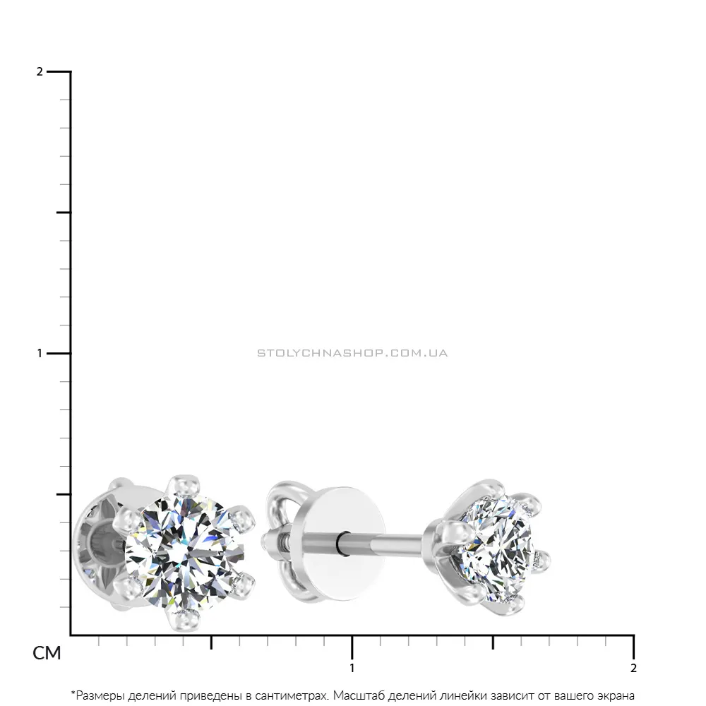 Сережки-пусети з білого золота з діамантами  (арт. Т01116308836б) - 3 - цена