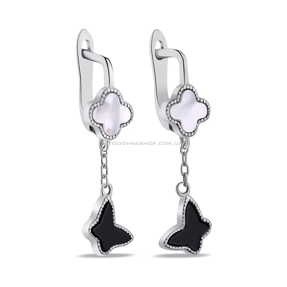Сережки зі срібла Метелик з оніксом (арт. 7502/СК2ПО/192) - цена