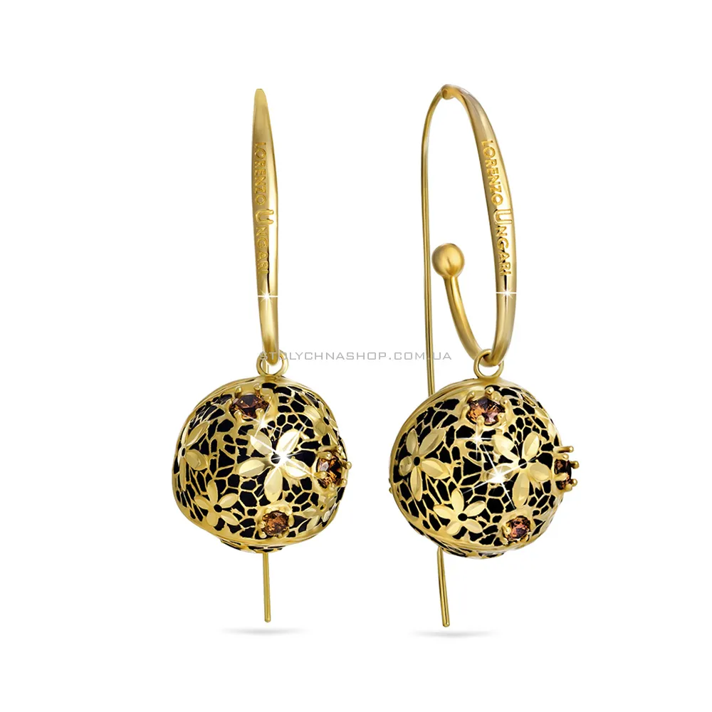 Золоті сережки-підвіски Francelli з емаллю і фіанітами (арт. 104849жеч) - 2 - цена
