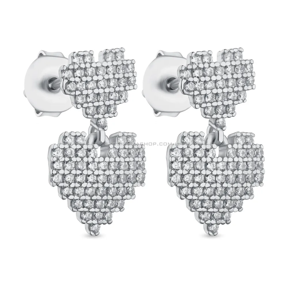 Сережки зі срібла "Серце" з розсипом каміння (арт. 7518/6324) - цена