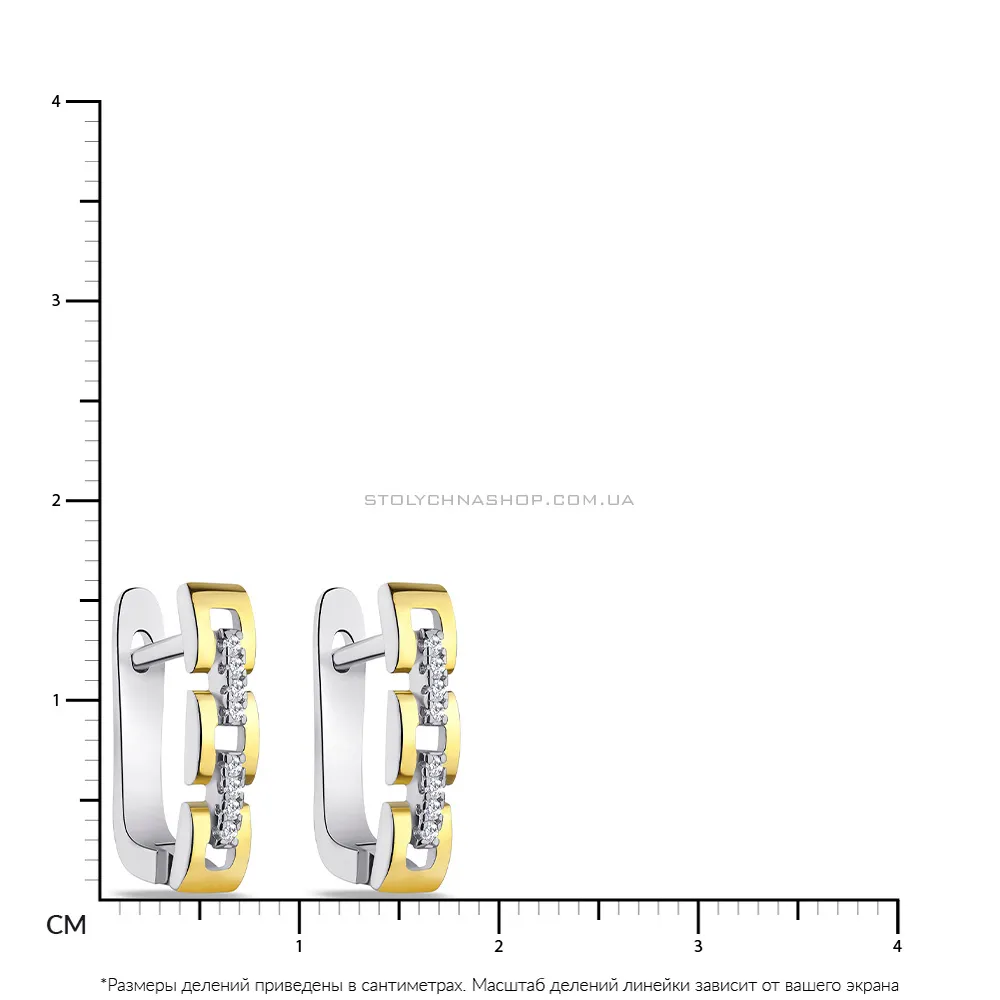 Срібні сережки з фіанітами і з жовтим родіюванням  (арт. 7502/4768/1бж) - 2 - цена