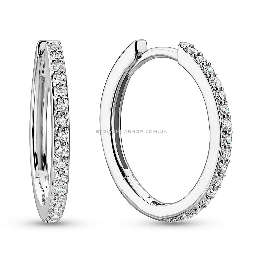 Сережки-кільця з білого золота з діамантами  (арт. С341352020б) - цена