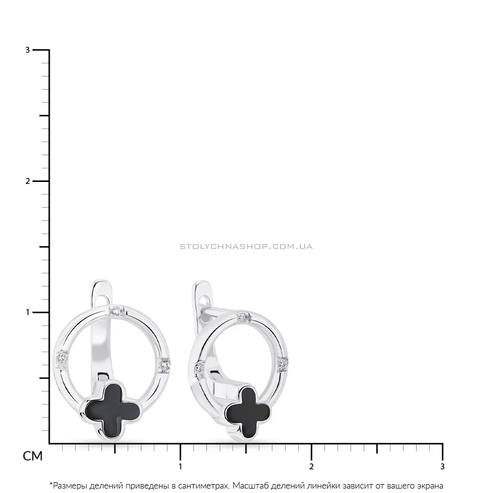 Сережки зі срібла з фіанітами і емаллю  (арт. 7502/4689еч) - 2 - цена