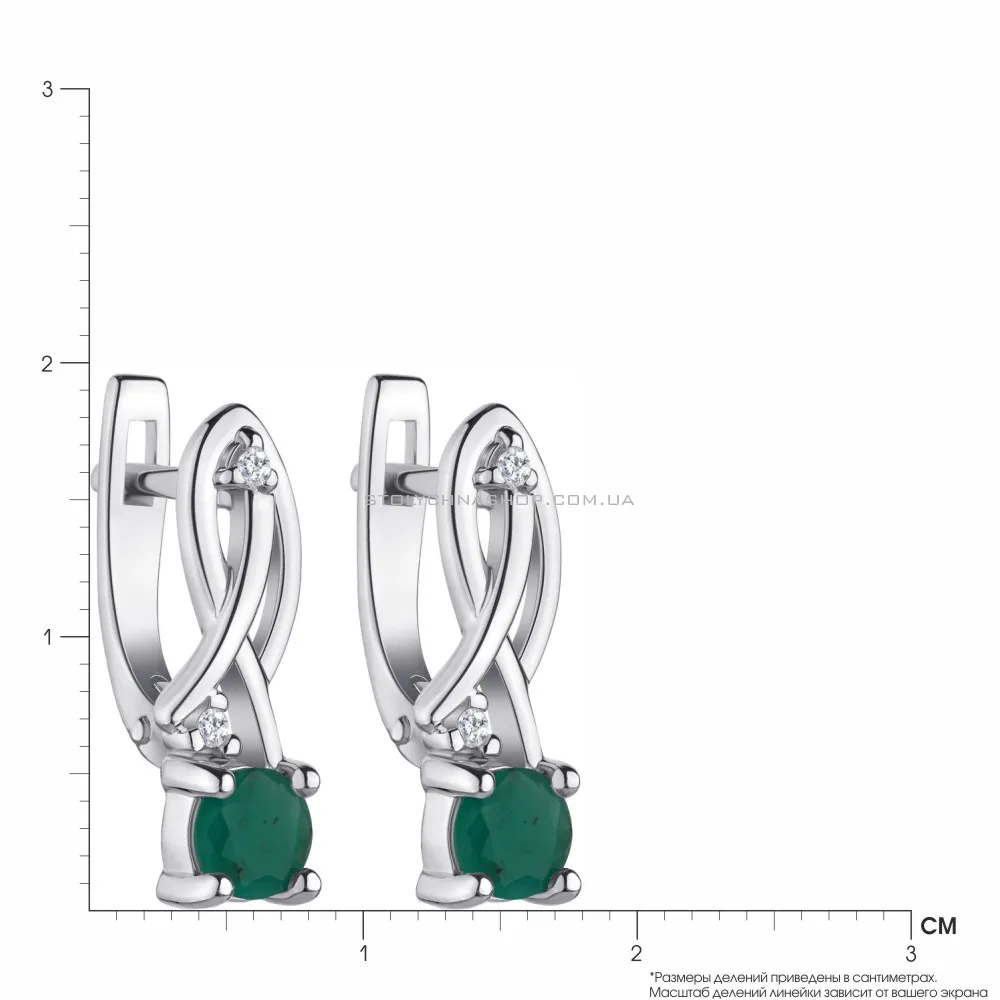 Срібні сережки зі смарагдом і фіанітами (арт. 7002/4046Изм) - 2 - цена