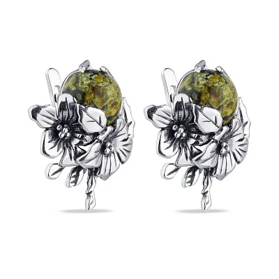 Срібні сережки «Квіти» з змійовиком (арт. 7902/1150136Зк)