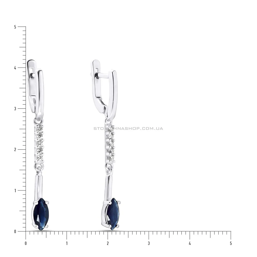Срібні сережки з сапфіром і фіанітами (арт. 7002/2897/9С) - 2 - цена