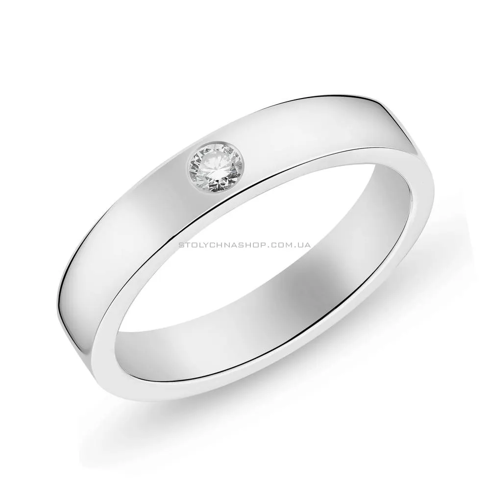 Обручальное кольцо из белого золота с бриллиантом (арт. К239221005б) - цена