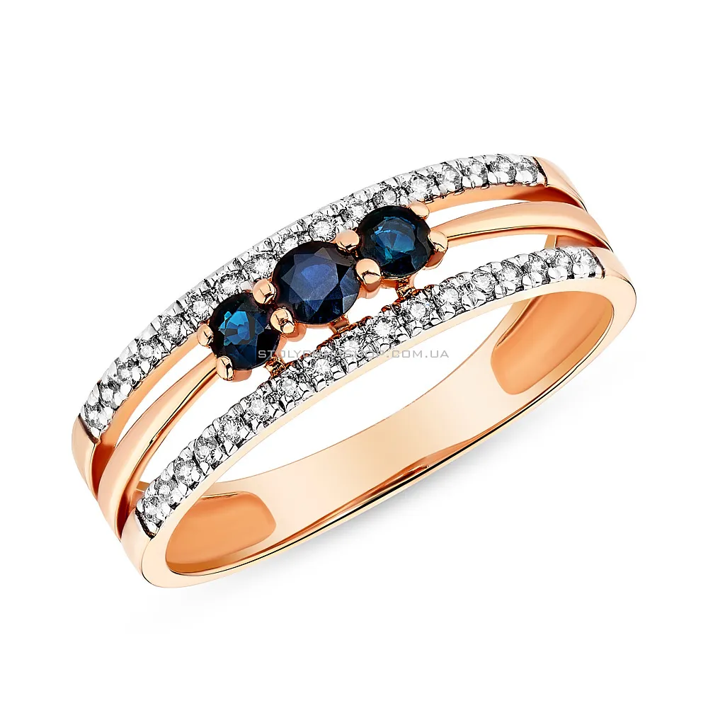 Золотое кольцо с сапфирами и бриллиантами (арт. К011040с) - цена