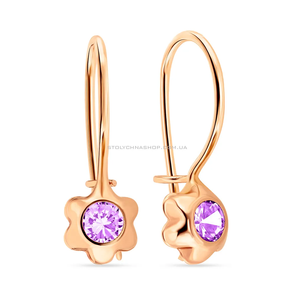Сережки для дітей з золота з фіолетовими фіанітами (арт. 102916ф) - цена