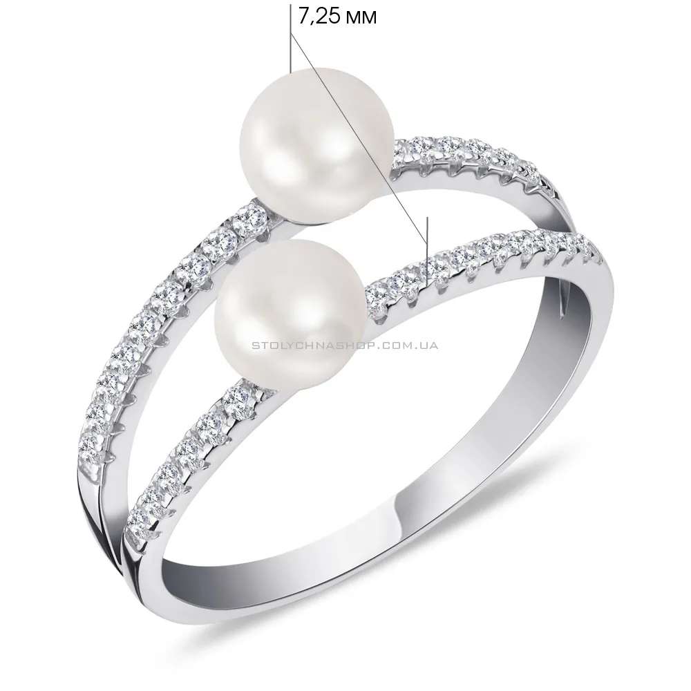 Срібна каблучка з перлами і фіанітами (арт. 7501/4440жб) - 2 - цена