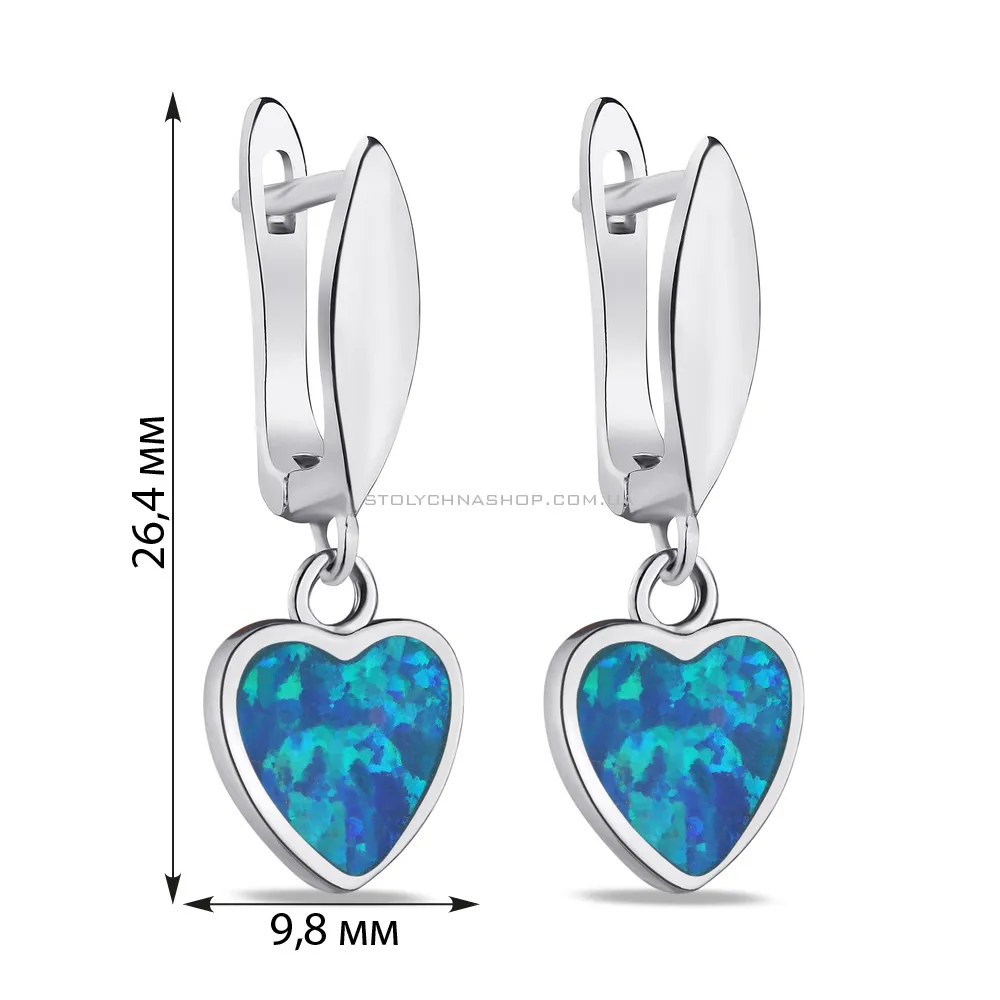 Срібні сережки-підвіски "Серце" з опалом (арт. 7502/4420Пос) - 2 - цена