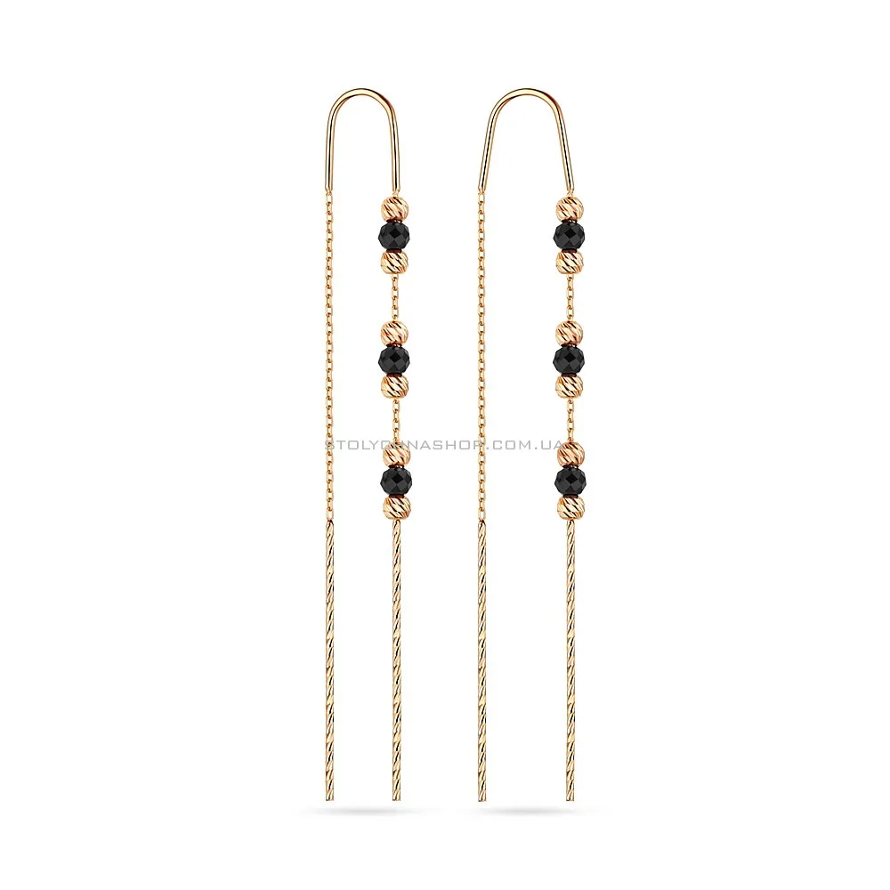 Золоті сережки-протяжки з оніксом  (арт. 108364о) - цена
