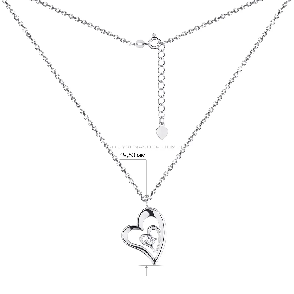 Срібне кольє "Два серця" з одним фіанітом (арт. 7507/1375) - 3 - цена