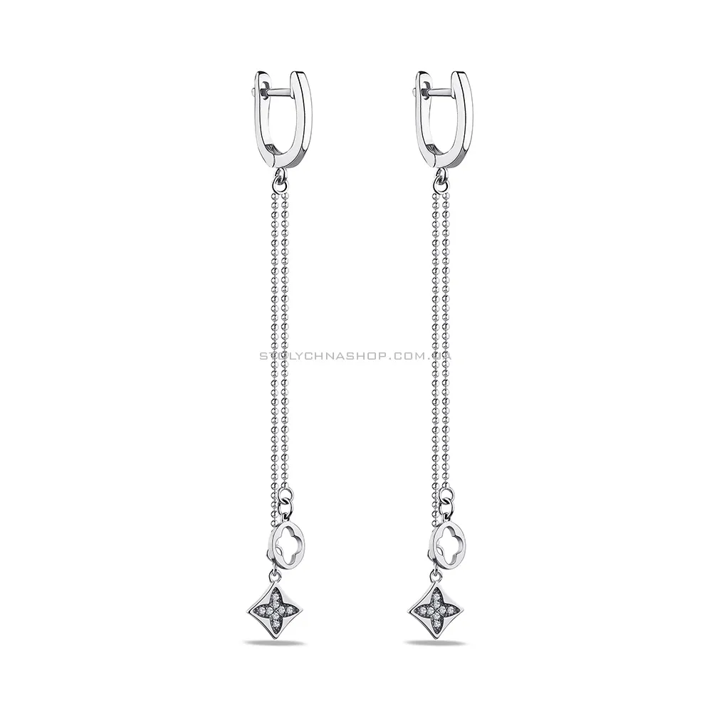Довгі сережки-підвіски зі срібла з фіанітами (арт. 7502/4443) - цена