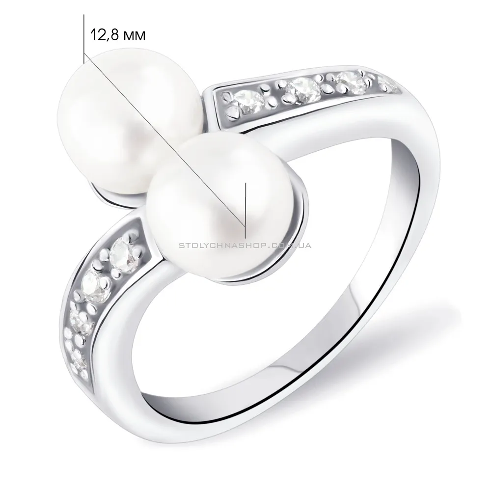 Серебряное кольцо с жемчугом и фианитами (арт. 05012699) - 2 - цена