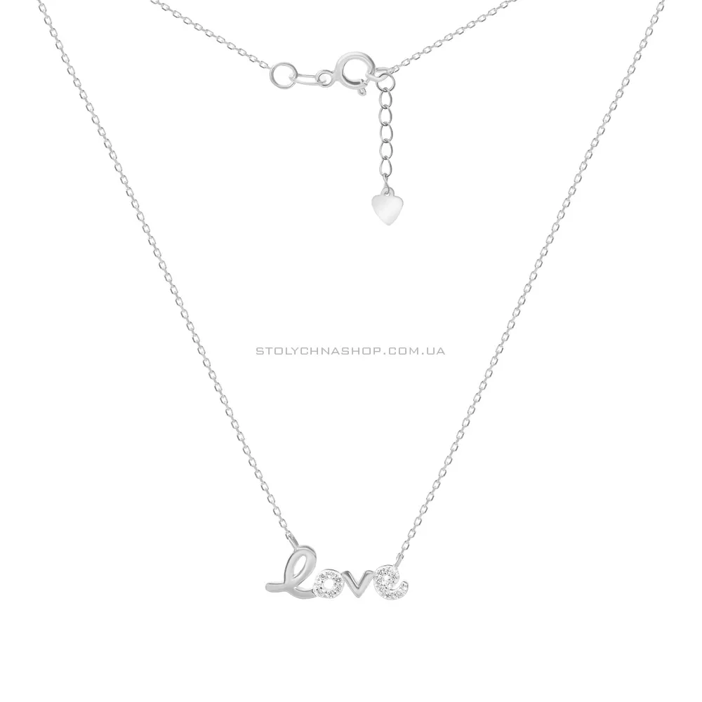 Срібне кольє "Love" з фіанітами (арт. 7507/1014) - 2 - цена