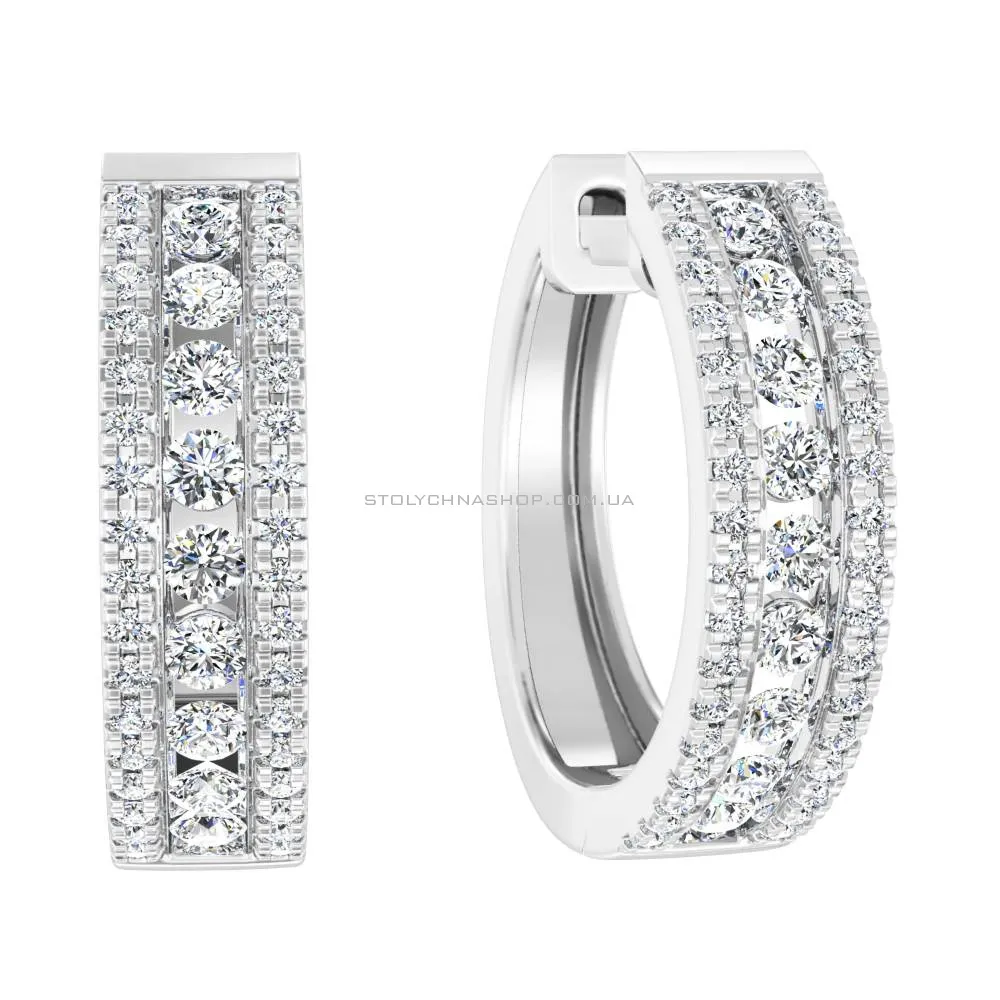 Сережки-кільця з білого золота з діамантами  (арт. С011312060б) - цена