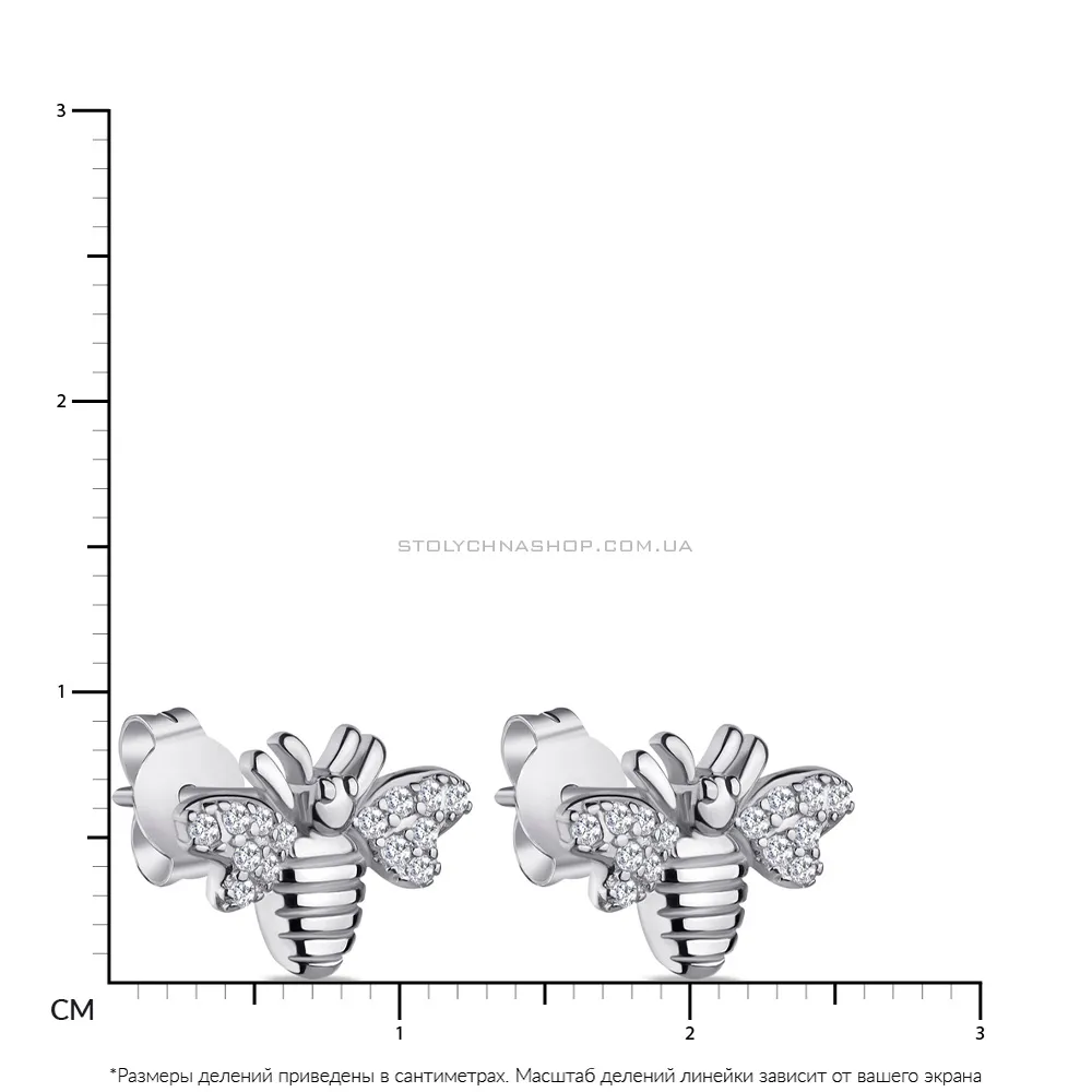 Срібні сережки-пусети "Бджола" з фіанітами (арт. 7518/5922) - 2 - цена