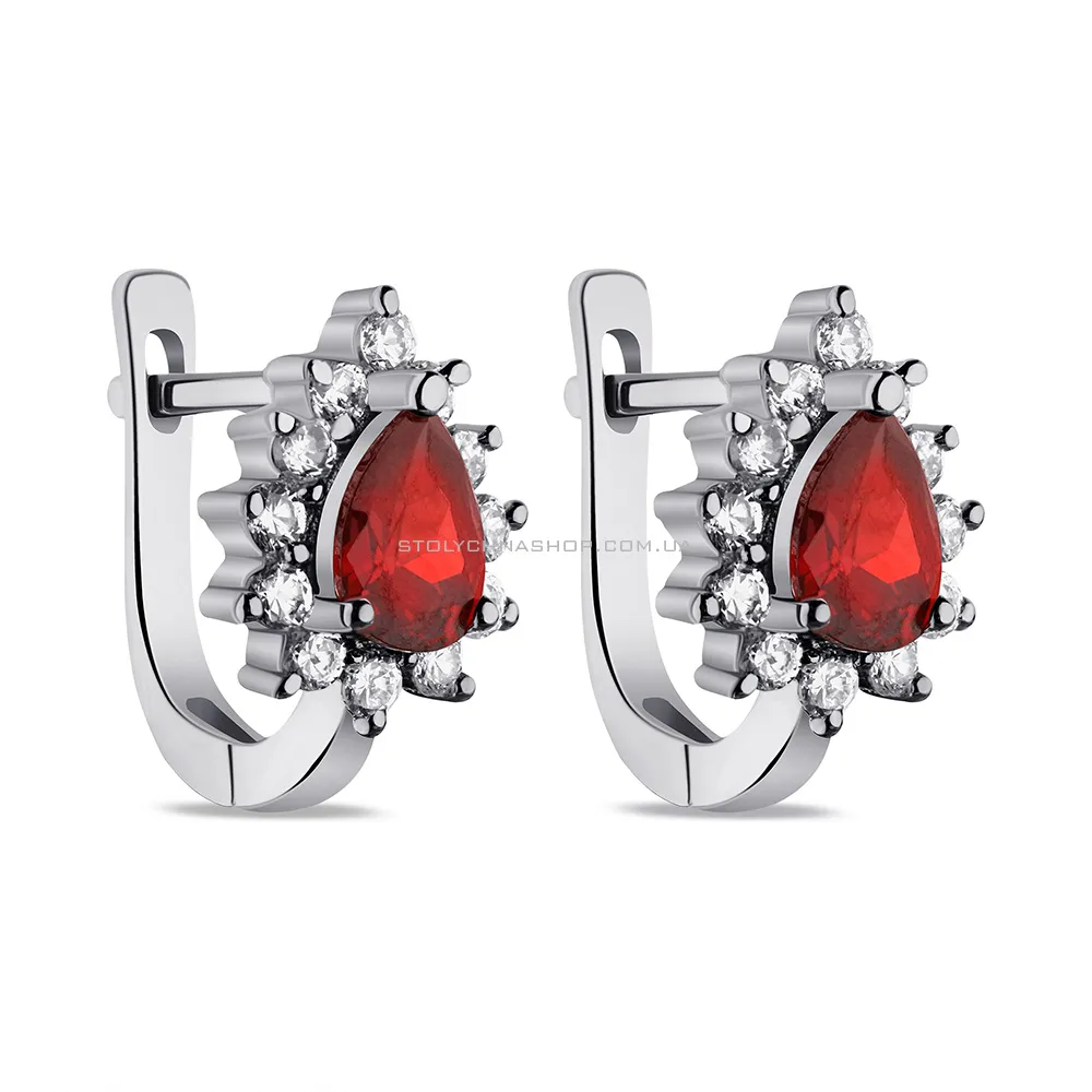 Сережки зі срібла з червоними і білими фіанітами (арт. 7502/СК2ФГ/383) - цена
