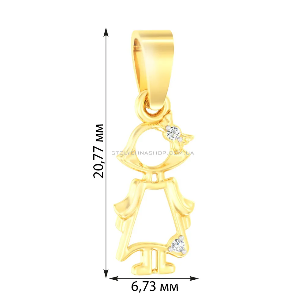 Золота підвіска «Дівчинка» в жовтому кольорі металу з фіанітами (арт. 440553ж) - 4 - цена