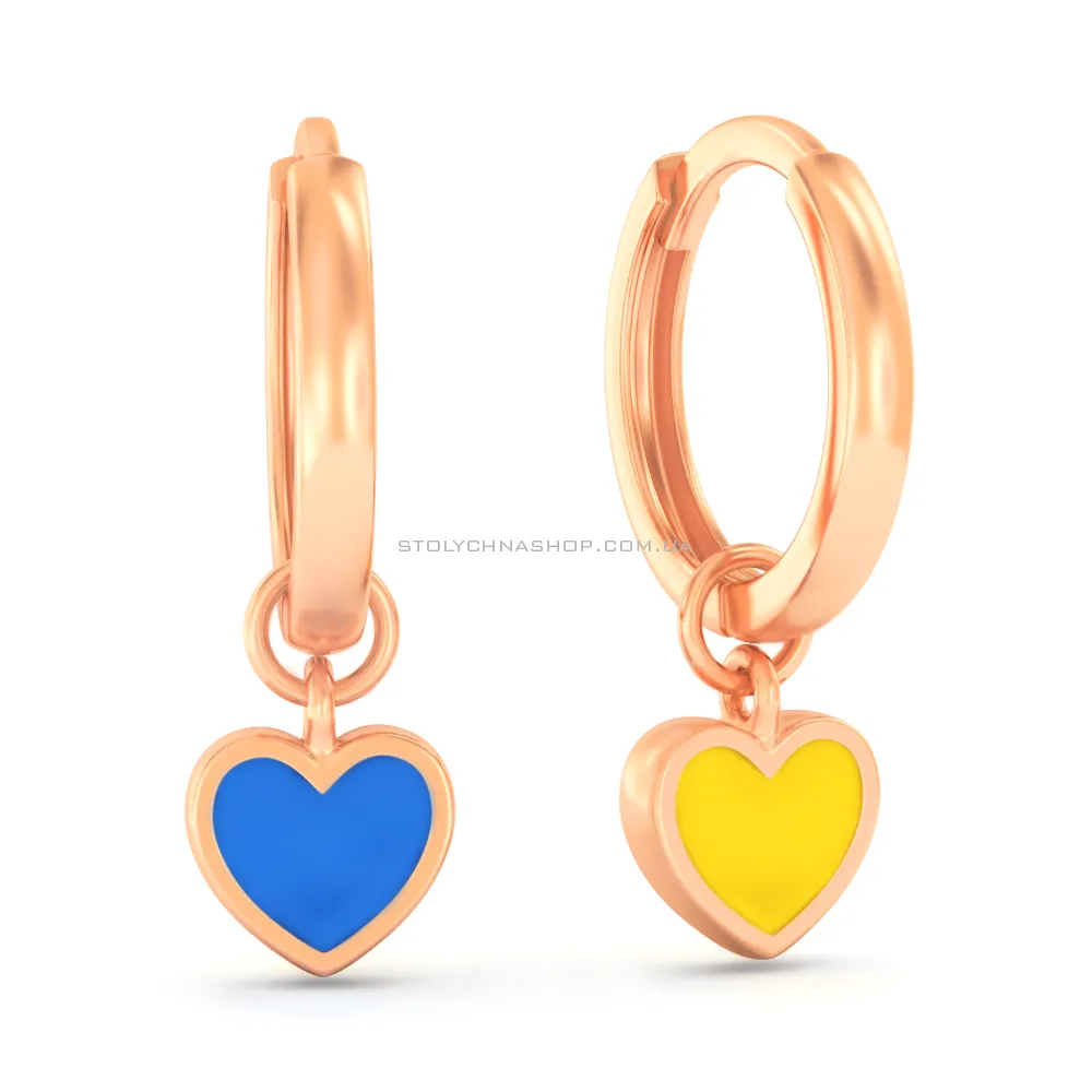 Золоті сережки Сердечка двосторонні з емаллю (арт. 110033есж) - цена