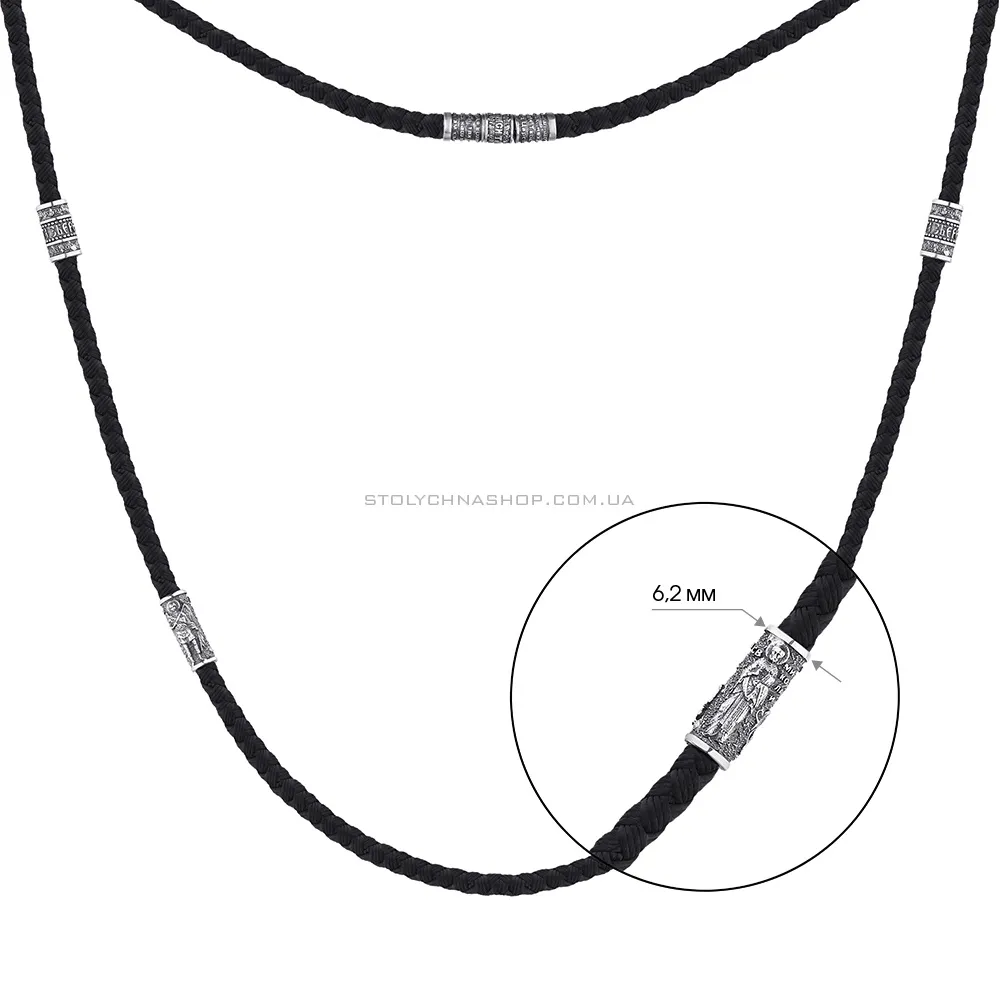 Шелковый шнурок с серебряными вставками (арт. 7307/395/1шКолю) - 4 - цена