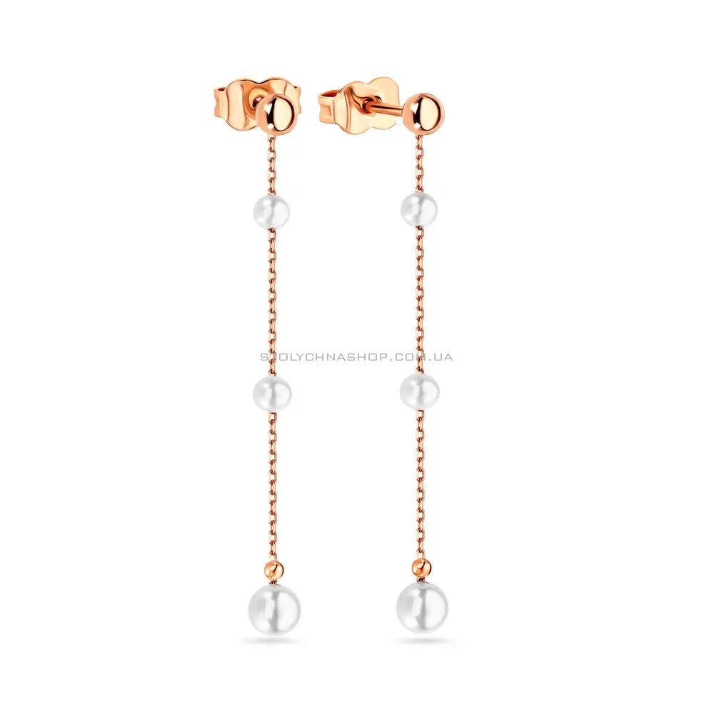 Золоті сережки-ланцюжки з перлами (арт. 106847прлб) - цена
