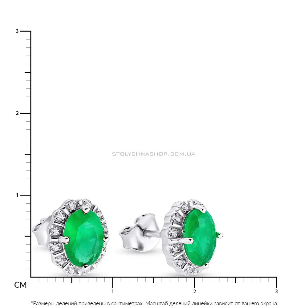 Сережки-пусети зі срібла з зеленими фіанітами (арт. 7518/5387цз) - 2 - цена