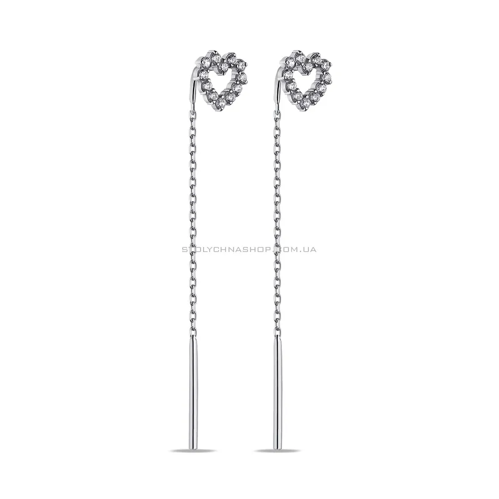 Сережки-протяжки зі срібла Сердечка з фіанітами (арт. 7502/А571сю) - цена