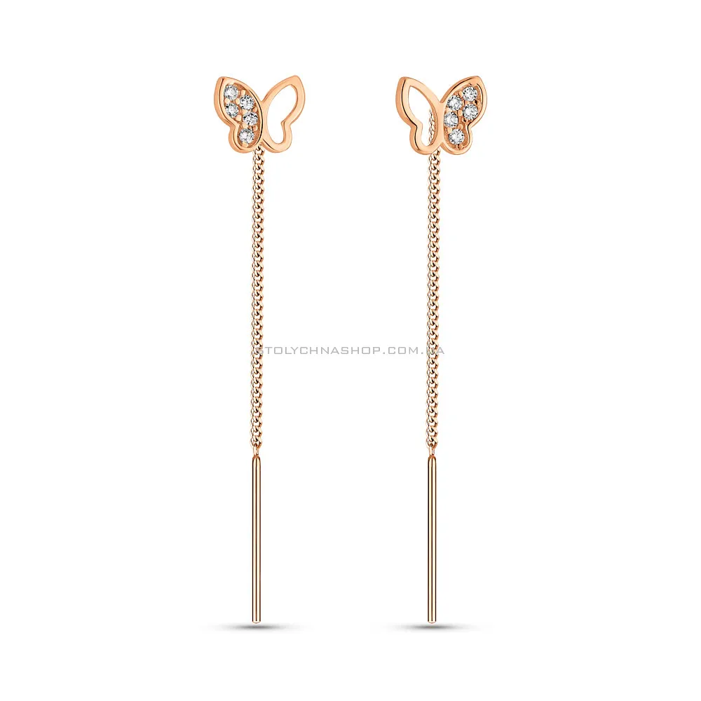 Золоті сережки-протяжки Метелики з фіанітами (арт. 109922) - цена