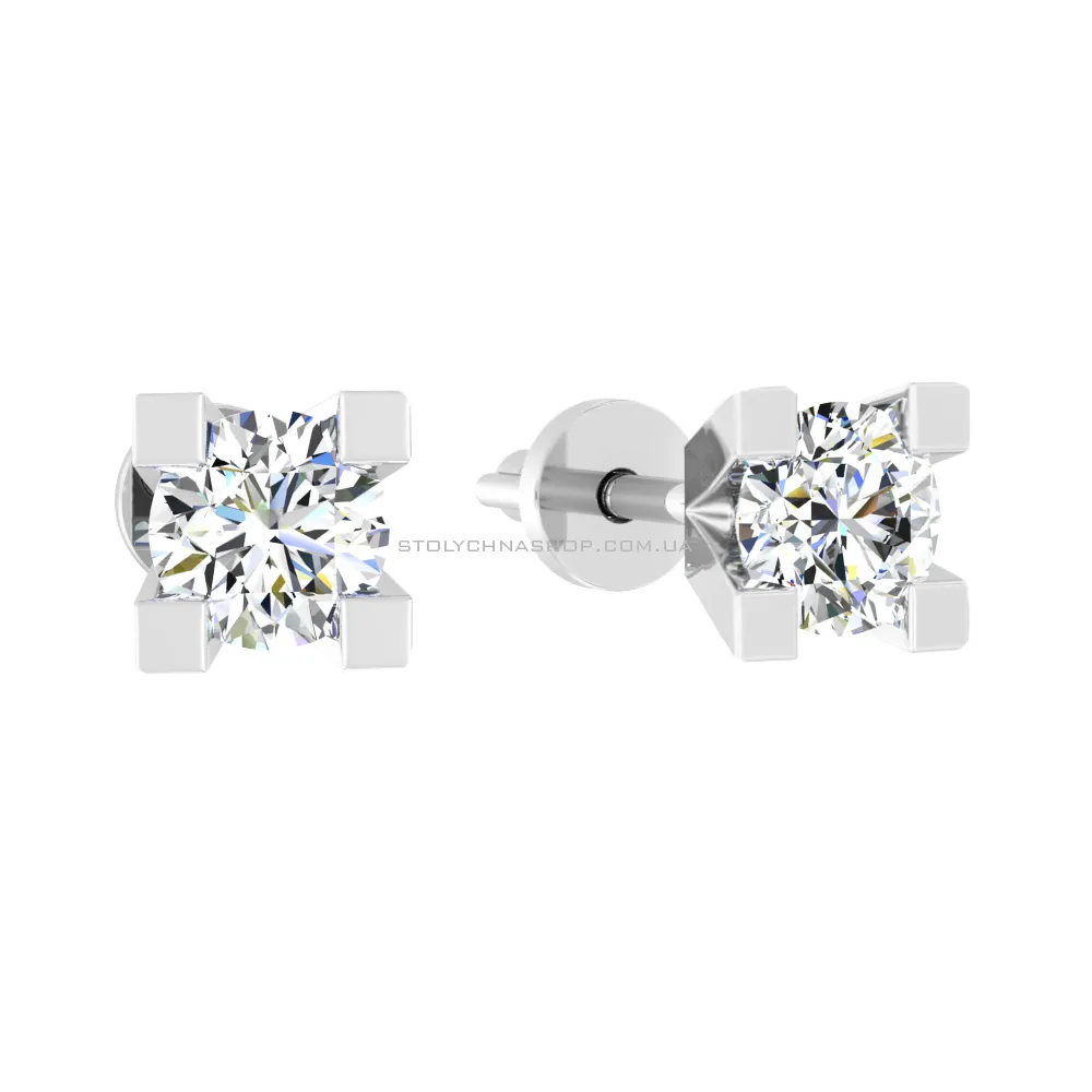 Весільні сережки-пусети з білого золота з діамантами  (арт. Т01103405046б) - цена