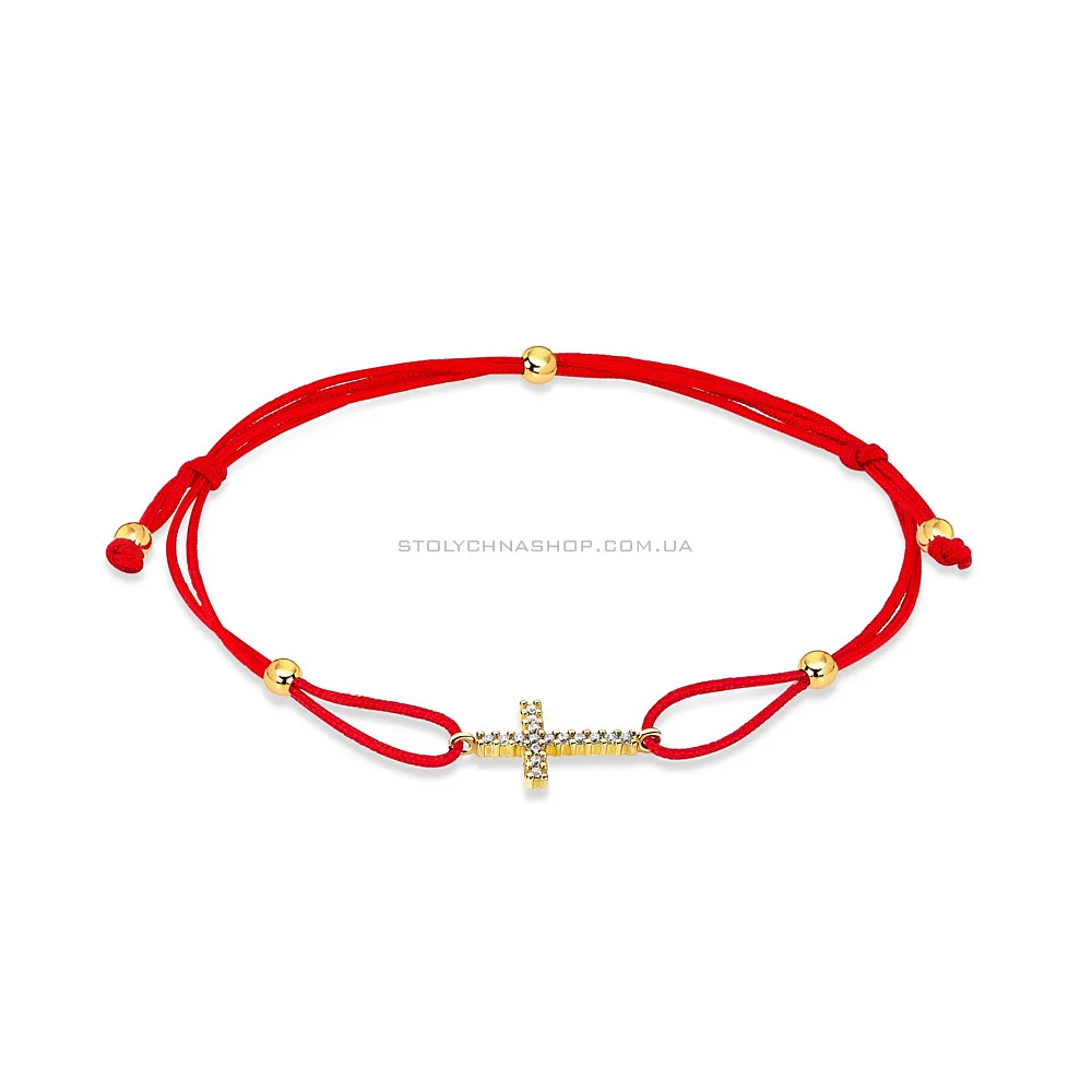 Браслет з червоної шовкової нитки з золотими вставками (арт. 323288ж) - цена