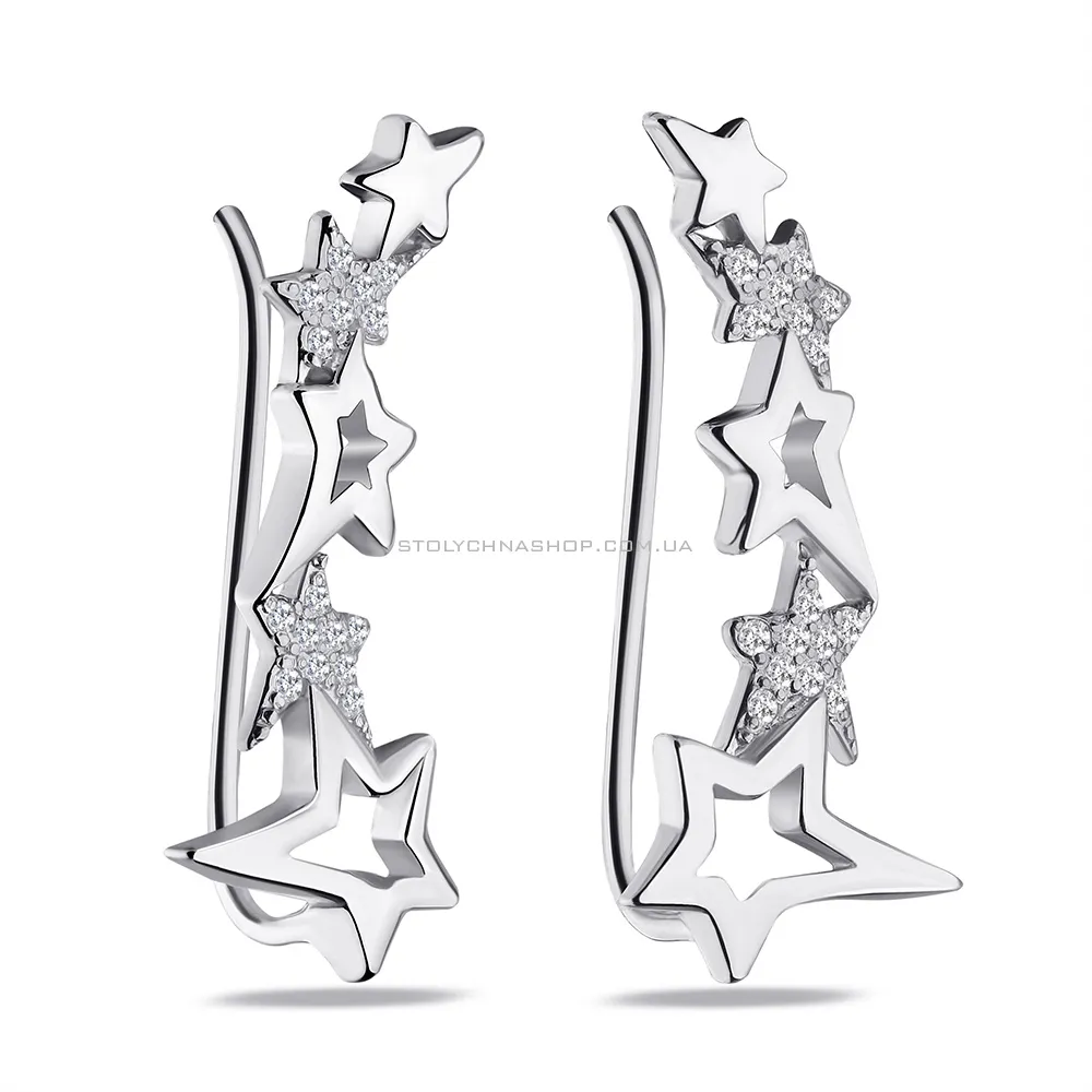 Срібні сережки-клаймбери "Зірки" з фіанітами (арт. 7502/551-р) - цена