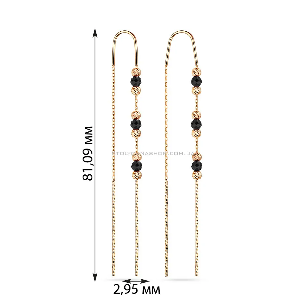 Золоті сережки-протяжки з оніксом  (арт. 108364о) - 3 - цена