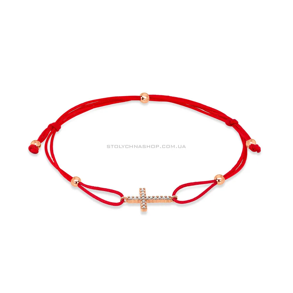 Браслет з червоної шовкової нитки з золотими вставками (арт. 323288) - цена