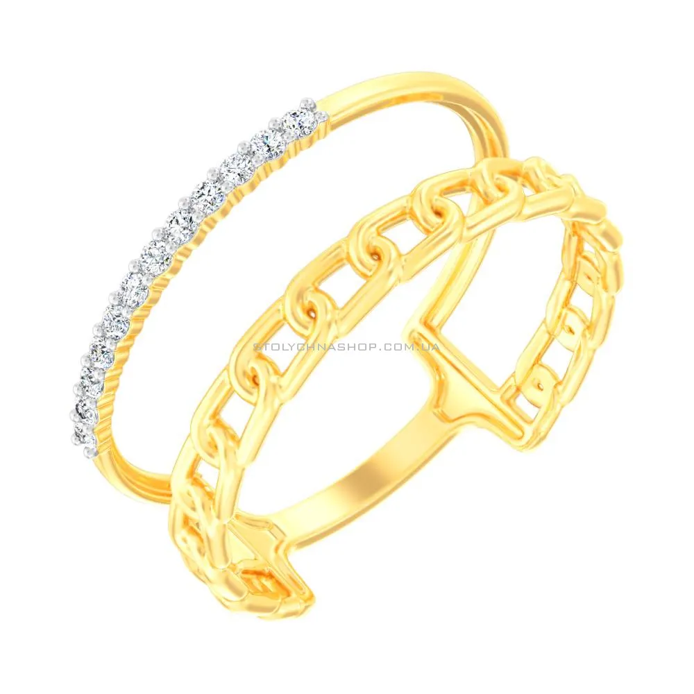 Двойное кольцо Звенья из желтого золота с фианитами (арт. 140944ж) - цена
